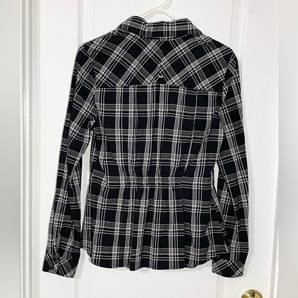 Y2K Guess Plaid Fitted Button Down Shirt Front Pockets Black White Large - Picture 2 of 7